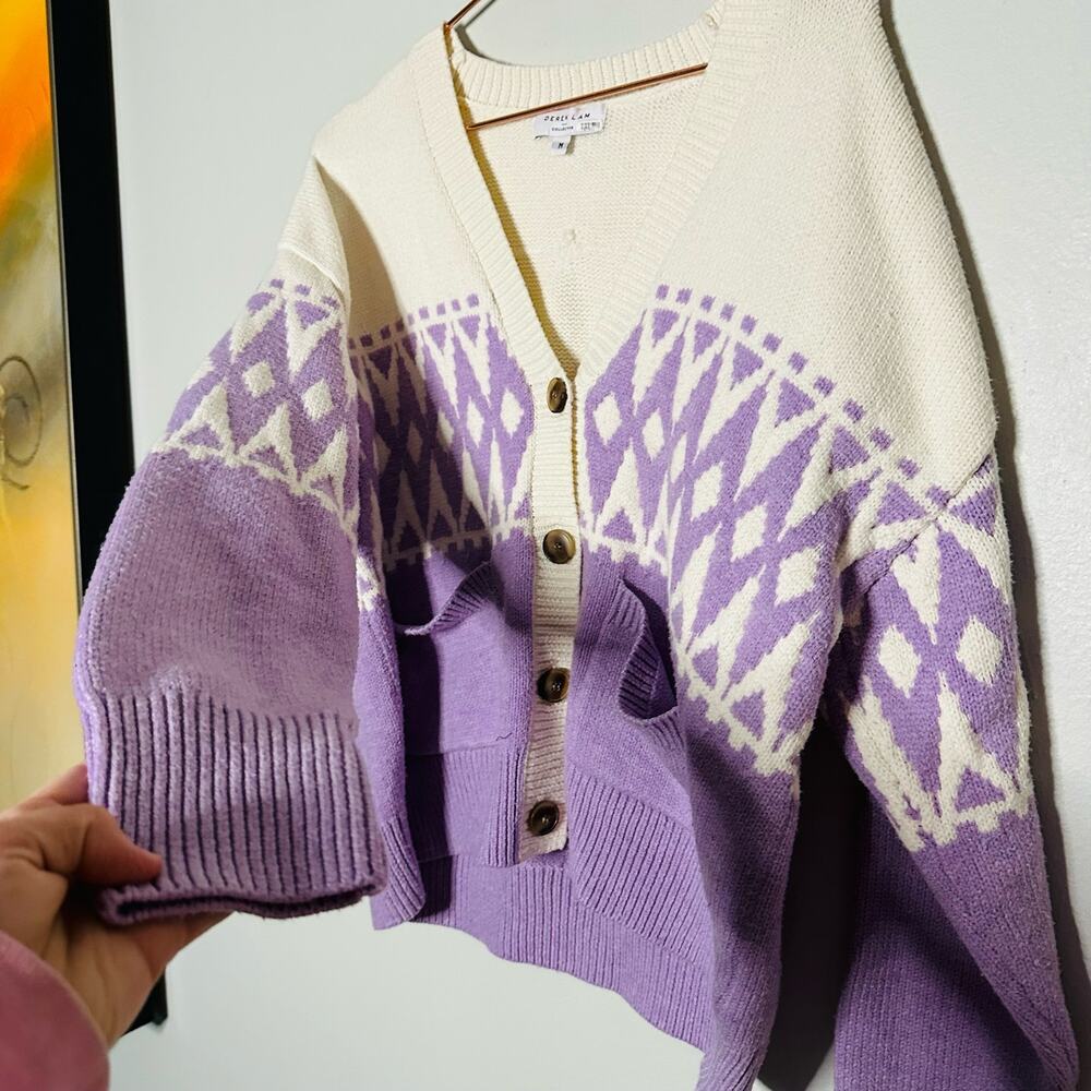 Derek Lam 10 Crosby Fair Isle Wool-Blend Cardigan Size Medium - Picture 8 of 13
